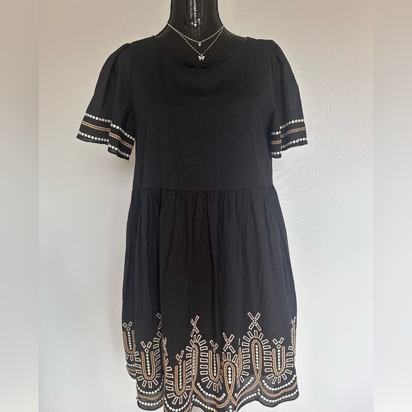 Madewell Black Embroidered Eyelet Puff-Sleeve Mini Dress Size S 🖤 - Picture 3 of 6